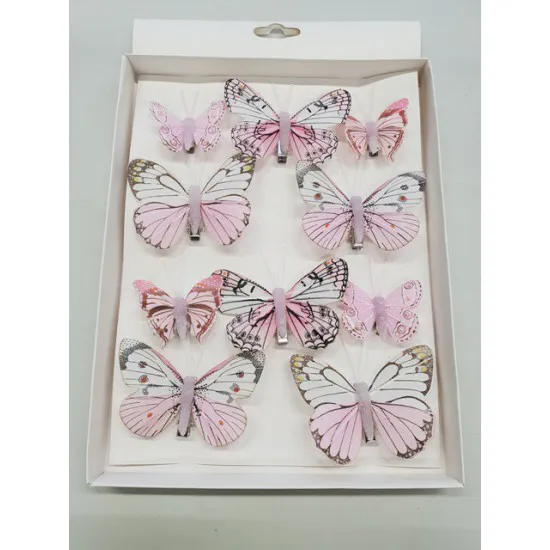 BUTTERFLIES SOFT PINK 6PCS 8CM + 4PCS 5CM WITH CLIP