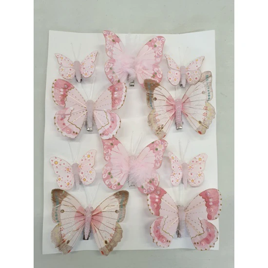 VLINDERS FANCY PINK 6ST 8CM + 4ST 5CM MET CLIP