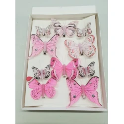 BUTTERFLIES PINK 6PCS 8CM + 4PCS 5CM WITH CLIP